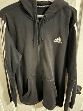adidas Black Hoodie with White Three Stripes